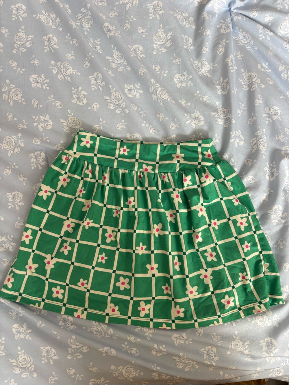 Hanna Andersson Girls size 8 Green Floral Grid Play Skort